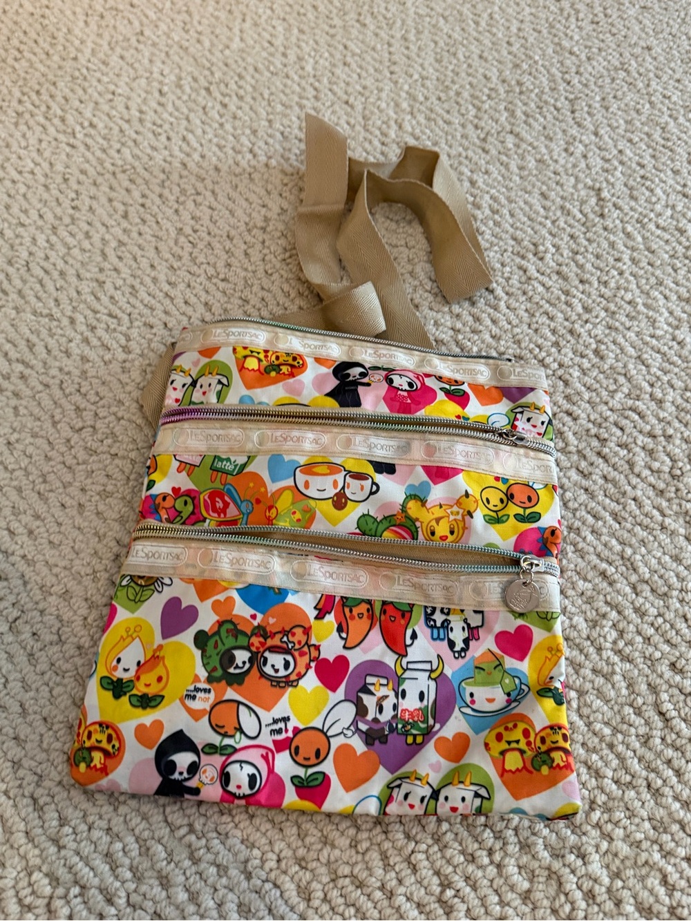 LeSportsac Beige Strap Crossbody Bag with Colorful Character Print tokidoki